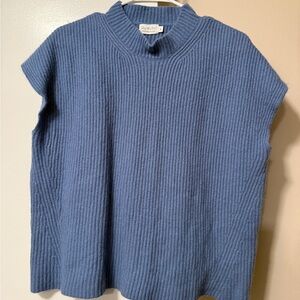 Blue Ribbed Knit Sleeveless Sweater